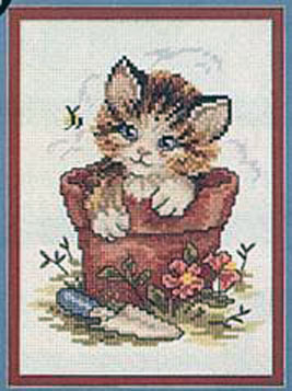 Схема вышивания крестом - Котёнок в горшке